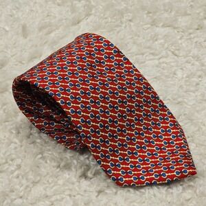 Brooks Brothers Makers Neck Tie Mens Blue Red Chain Link Pattern Silk‎ USA